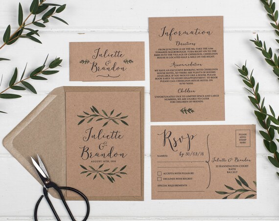Rustic Wedding Invitation Set - A6 Woodland Kraft