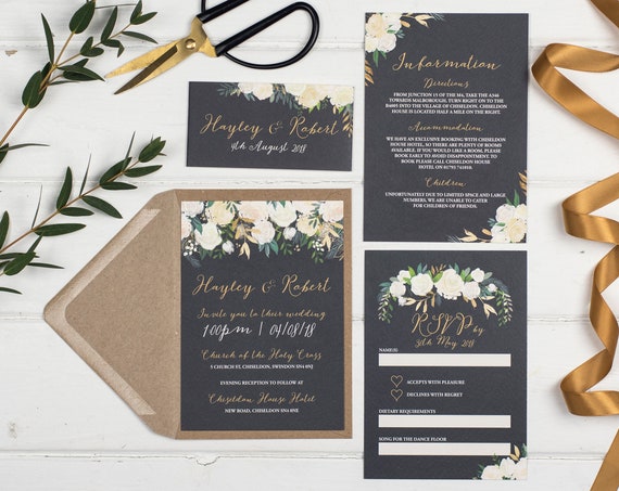 Wedding Invitation Set - A6 Gold Luxe Floral