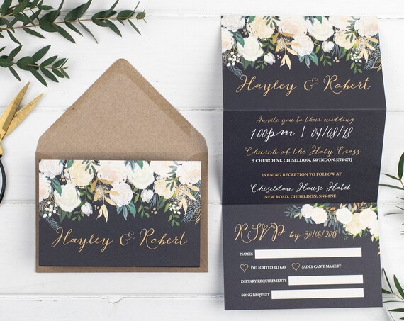 Wedding Invitation - Gold Luxe Floral Z-Fold