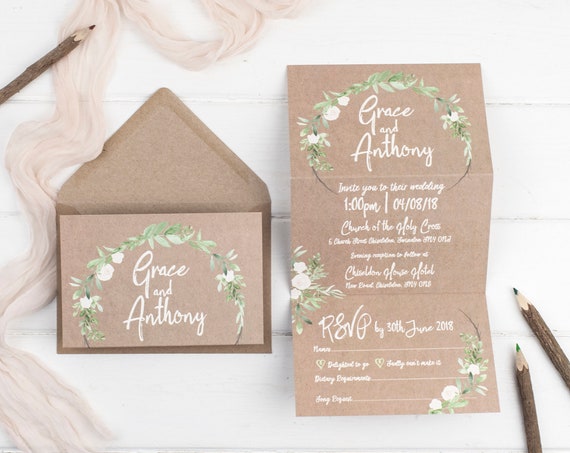 Rustic Wedding Invitation - Kraft Meadow Z-Fold