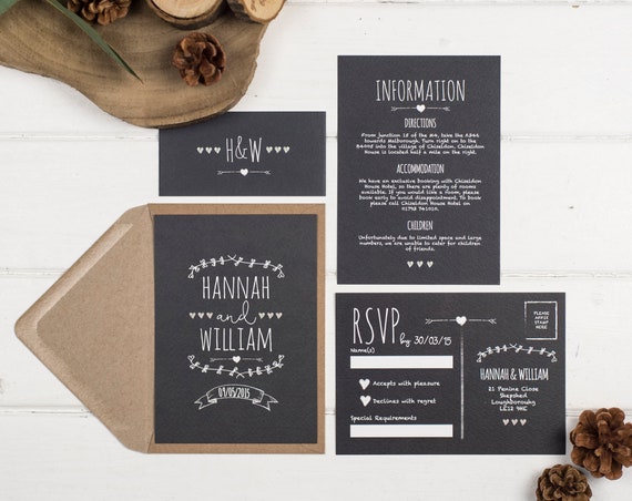 Rustic Wedding Invitation Set - A6 Rustic Chalkboard