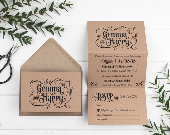 Rustic Wedding Invitation - Retro Kraft Z-Fold