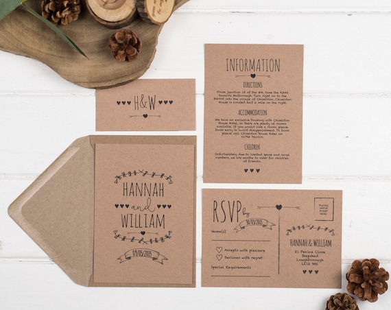Rustic Wedding Invitation Set - A6 Brown Kraft