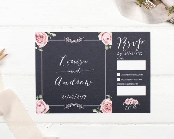 Vintage Wedding Invitation - A5 Chalkboard Floral-Framed
