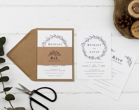 Rustic Wedding Invitation - Natural Rustic Wreath Set