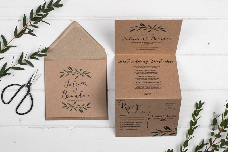 Rustic Wedding Invitation Woodland Brown Kraft Etsy UK
