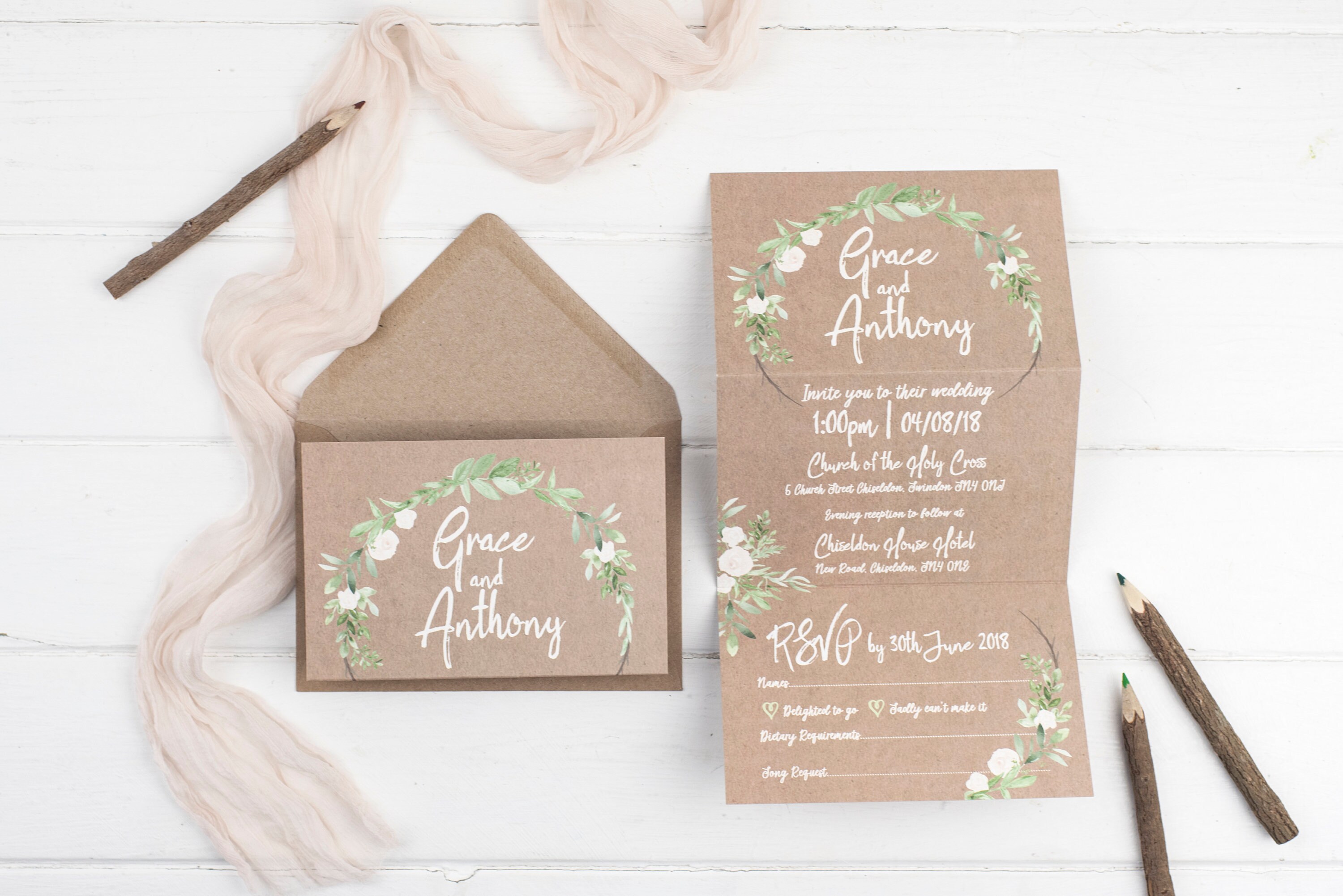 Rustic Wedding Invitation - Kraft Meadow Z-Fold Rustic Wedding Invitation - Kraft Meadow Z-Fold