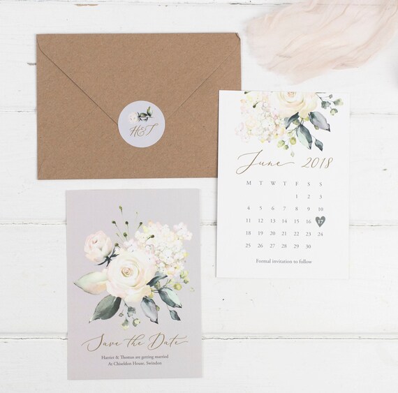 Vintage Save The Date Card - A6 white Bouquet