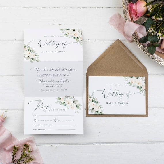 Rustic Wedding Invitation - Natural Ivory Posy Z-Fold