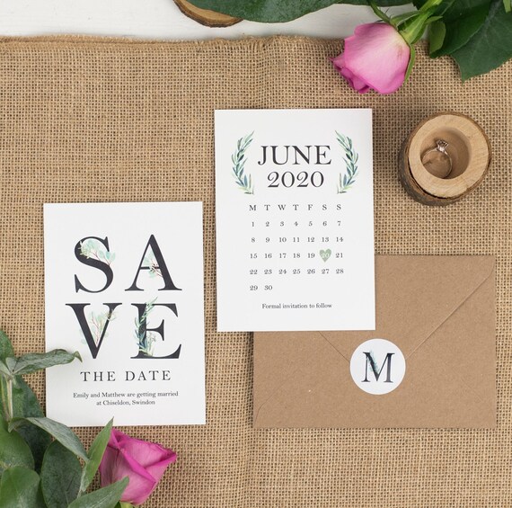 Vintage Save The Date Card - A6 Fern monogram