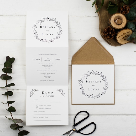 Rustic Wedding Invitation - Natural Rustic Wreath Z-Fold