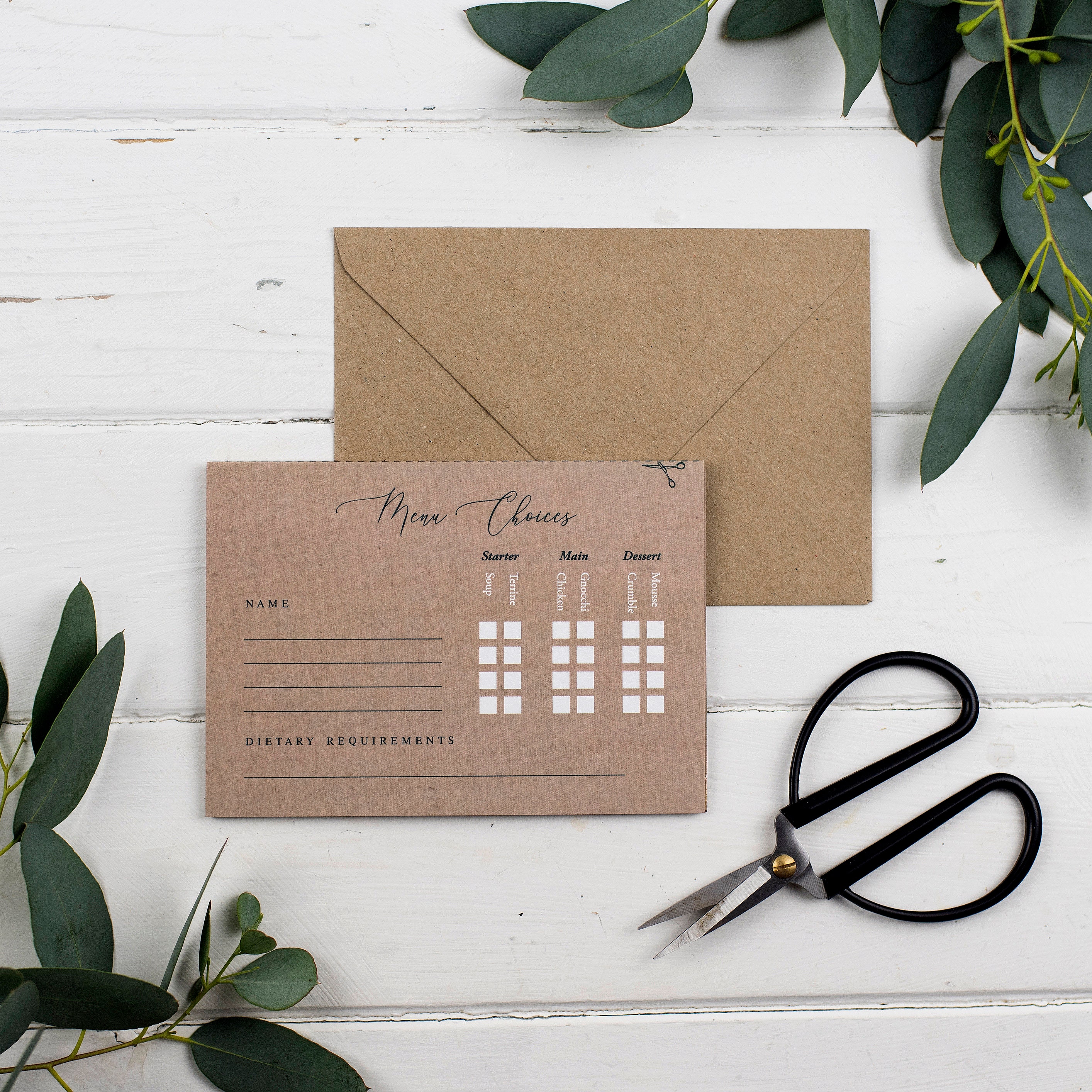 Deluxe Wedding Invitation With Menu Choices Kraft Geo Foliage Concertina