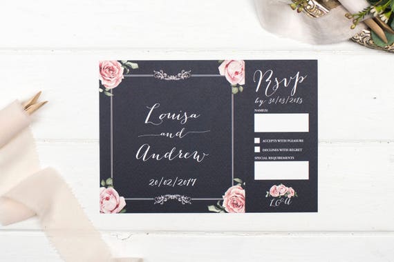 Vintage Wedding Invitation - A5 Chalkboard Floral-Framed