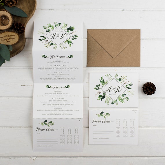 Deluxe Wedding Invitation With Menu Choices - Concertina Natural Vineyard