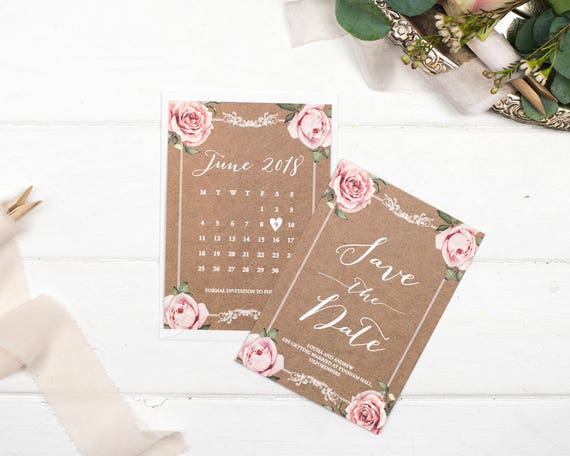 Vintage Save The Date Card - A6 Kraft Floral Framed