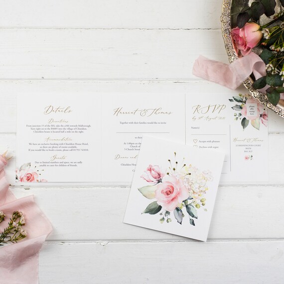 Wedding Invitation - Pink Bouquet Double-Folded