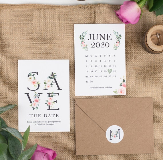 Vintage Save The Date Card - A6 Floral Monogram