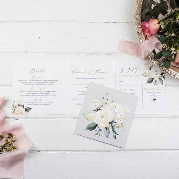 Wedding Invitation - White Bouquet Double-Folded