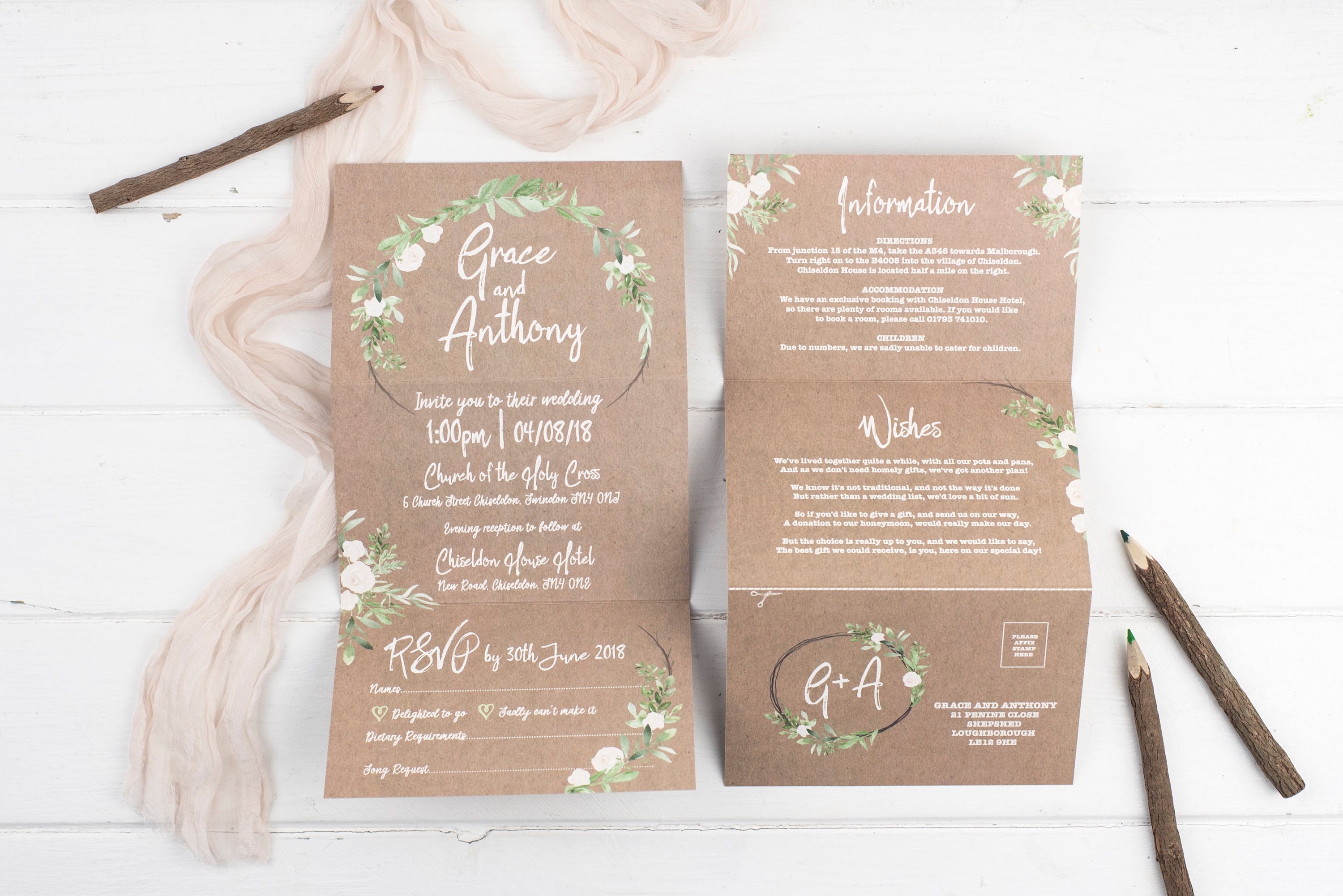 Rustic Wedding Invitation - Kraft Meadow Z-Fold Rustic Wedding Invitation - Kraft Meadow Z-Fold