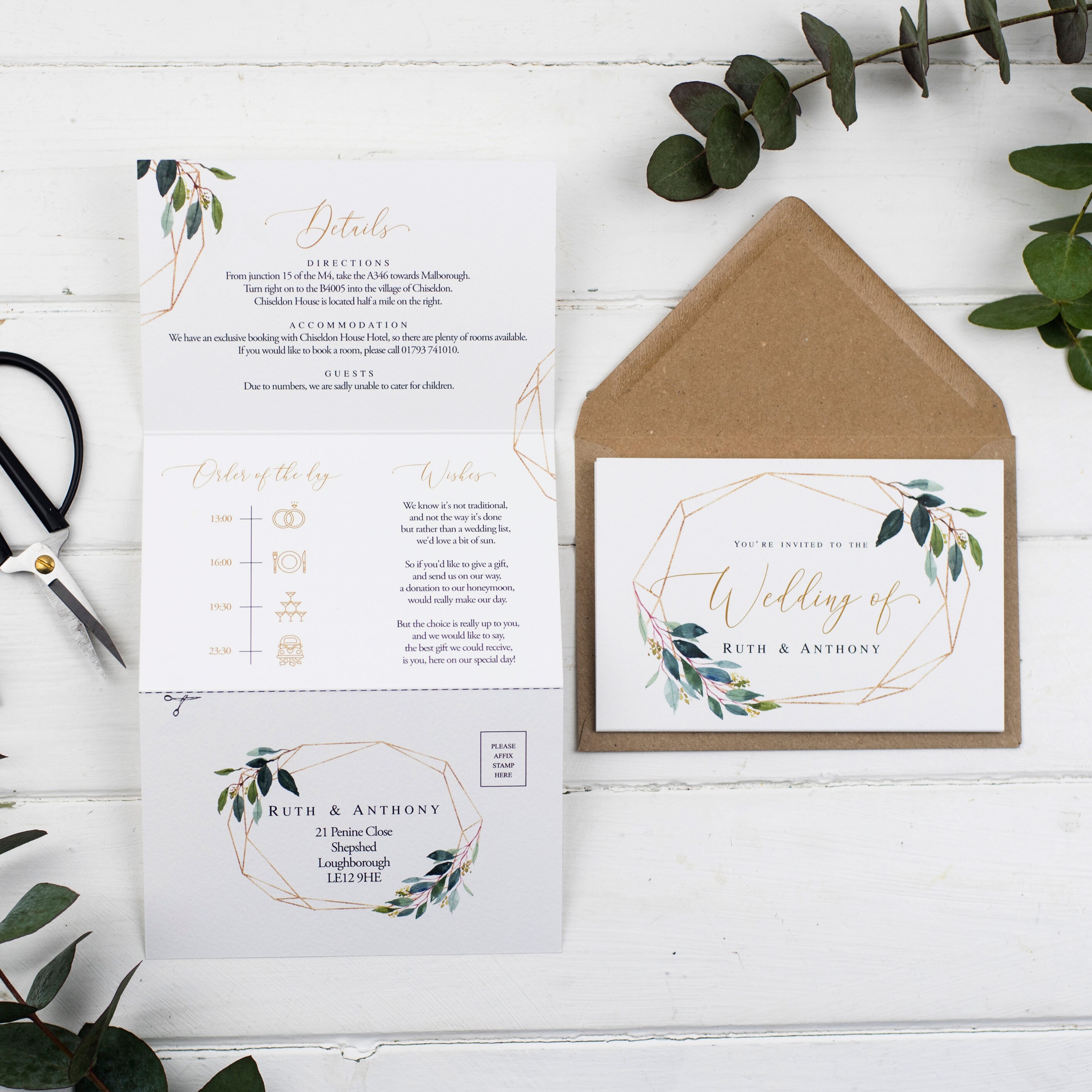 Rustic Wedding Invitation Natural Geo Foliage Z Fold