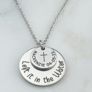 Left it in the Water Baptism Gift Custom Cross necklace with Date, Confirmation gift, Birthstone Christian Jewelry faith adult baptism