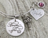 Flower girl proposal Jewelry, Sterling ask flower girl gifts flower bouquet dainty wedding party gift birthstone initial WITH NOTE 255