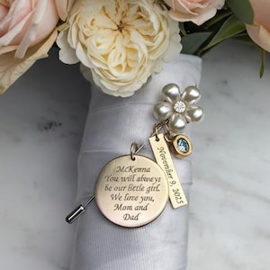 Handwritten wedding bouquet charm, Custom Message Something blue bouquet charm, something blue for bride,  bride gift from mom Wedding date