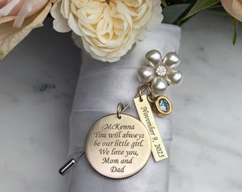 Handwritten wedding bouquet charm, Custom Message Something blue bouquet charm, something blue for bride,  bride gift from mom Wedding date