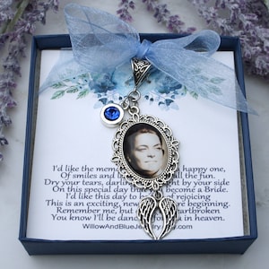 Wedding memorial, Photo Wedding memorial bouquet charms, Bridal Bouquet Charm, Something blue bouquet charm Bouquet photo charm from mom dad