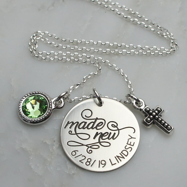 Made New Baptism Necklace Custom Cross Necklace With Date for Etsy