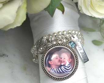 Engraved Wedding memorial bouquet charms, Remembrance gift Something blue bouquet charm, loss of dad mom loss of grandmother grandfather