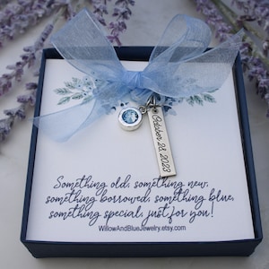 Engraved Bride gift from mom friend, Something blue for bride, Something blue bouquet charm, bride gift from mom bridal charms Wedding date