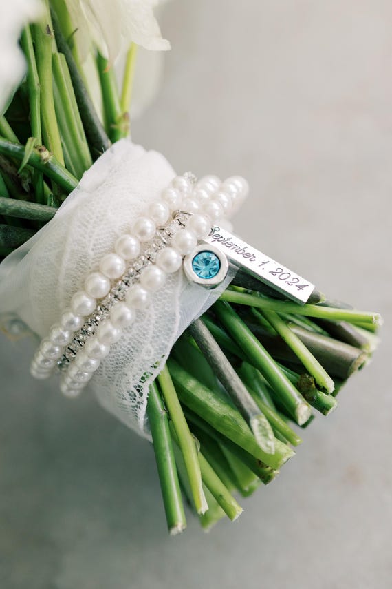 Engraved Bride gift from mom friend, Something blue for bride, Something blue bouquet charm, bride gift from mom bridal charms Wedding date