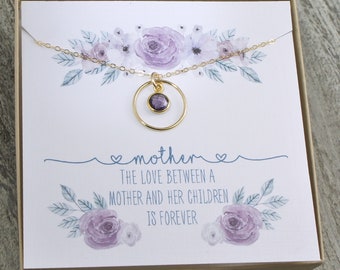 Love between Mother's day gift, Mom Birthstone Necklace, from Son Tiny Gold Circle necklace, Mom Birthday gift Tiny Gold Circle necklace 516