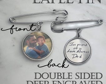 Double Sided Handwriting Wedding Boutonniere, Custom Lapel Pin, Lapel pin custom, collar pin, photo charm, memorial charm