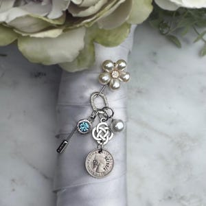 Something old something new something borrowed something blue, Unique Real Personalized Sixpence bouquet Bride gift from mom bridal Pearl