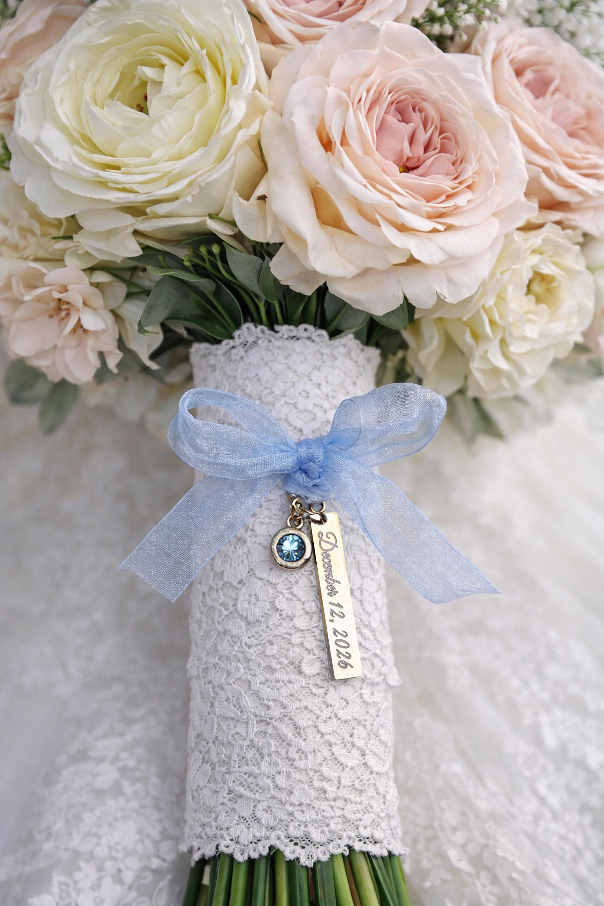 Something Blue for Bride Bouquet, Sapphire Engraved Bride Gift From Mom ...
