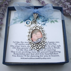 Bouquet charm for bride in memory of loved one, Photo Wedding memorial bouquet charms, Blue Bouquet photo charm, from godmother aunt mom dad