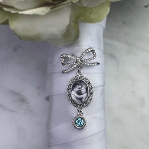 Wedding ceremony something blue, Something blue before i do, Something Blue Bridal Bouquet Pin, Custom Photo memorial bouquet, photo charm