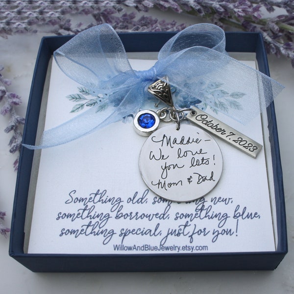 Something blue bouquet charm, something blue for bride, Handwritten wedding bouquet charm, Wedding memorial bouquet charms, in memory of dad