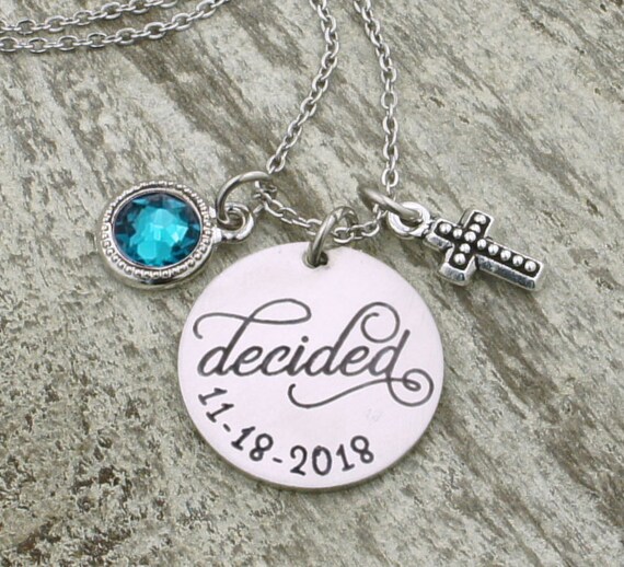 Decided Baptism Necklace Custom Cross necklace with Date for Etsy