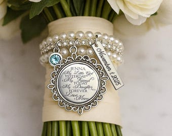 Bridal Bouquet Charm, Bride Gift from Mom, My little girl yesterday My friend today My daughter forever  Something blue bouquet charm