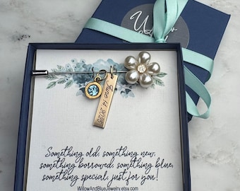 Something blue for bride, Engraved Bride gift from mom friend, Something blue bouquet charm, bride gift from mom bridal charms Wedding date