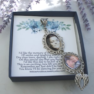 Wedding memorial, Photo Wedding memorial bouquet charms, Bridal Bouquet Charm, Something blue bouquet charm Bouquet photo charm from mom dad