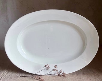 Large Antique French white ironstone hollow platter plate Johnston Vieillard Bordeaux France 19th century