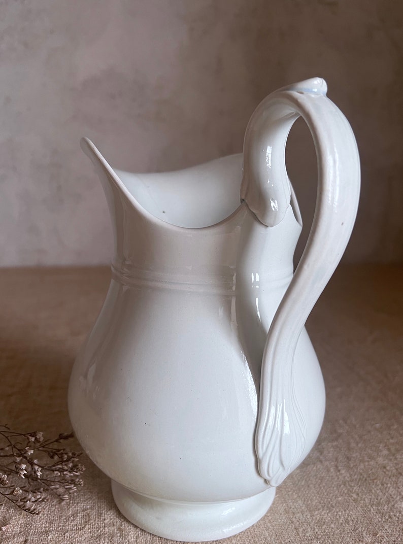 Antique French white pitcher. Judge. White ironstone. stamped Creil Montereau. 19th FRANCE. image 7