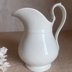 Antique French white pitcher. Judge. White ironstone. stamped Creil Montereau. 19th FRANCE. image 3