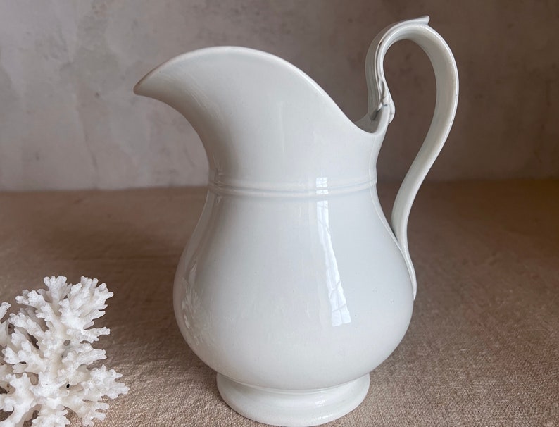 Antique French white pitcher. Judge. White ironstone. stamped Creil Montereau. 19th FRANCE. image 3