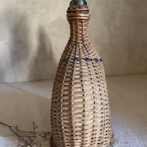 Antique French rattan bottle wicker flask glass France 1920s image 5