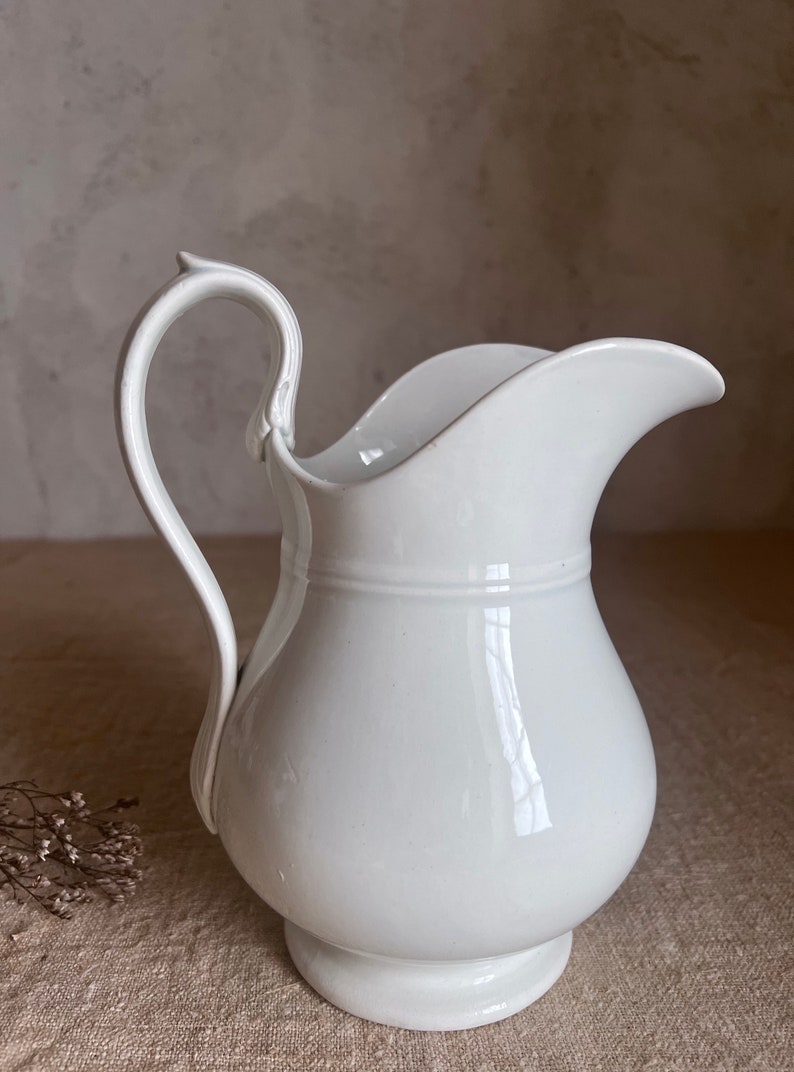 Antique French white pitcher. Judge. White ironstone. stamped Creil Montereau. 19th FRANCE. image 2